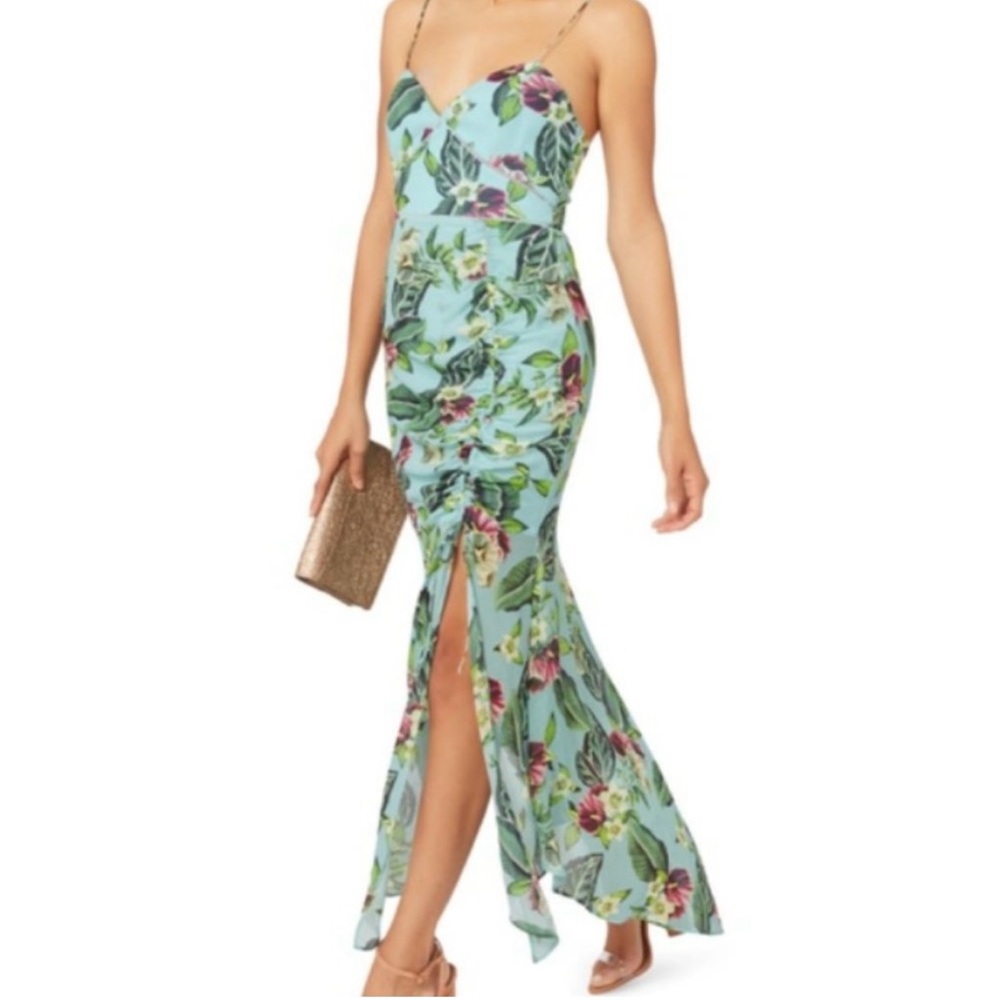 NICHOLAS Blue Slip Midi Dress with Sweetheart Neckline